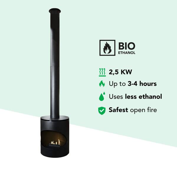 Bioethanol-Kamin Decken-Kamin Silo Schwarz - Edelstahl - Stahl - 45 x 55 x 45 cm