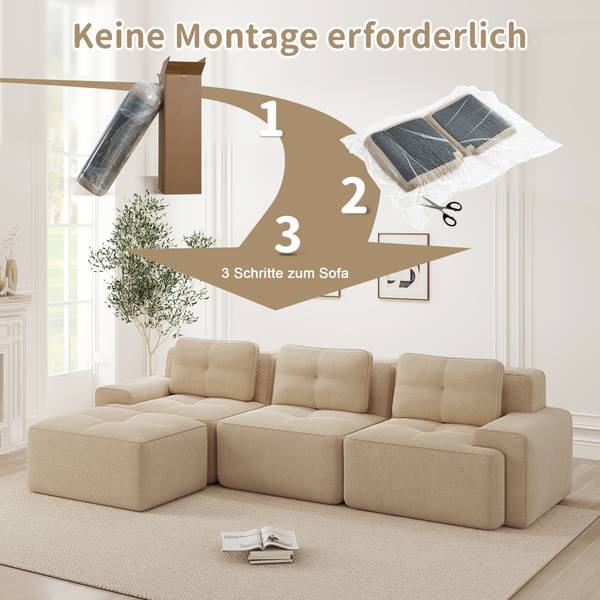 Ecksofa FX-OTM Beige - Cord - 293 x 69 x 177 cm