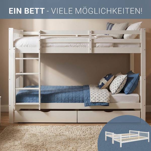 Lit superposé 3053 Avec sommier à lattes & matelas - Avec coffre de lit