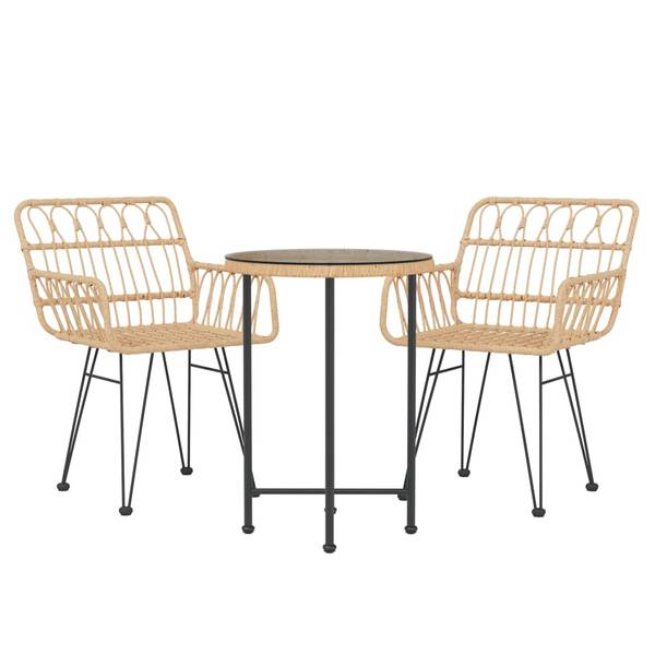 Salle à manger 3029186 (lot de 3) Marron - Acier - Verre clair - Polyéthylène - 55 x 74 x 55 cm