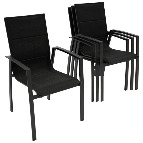 Garnitur RIVELLO 7-teilig Schwarz - Braun - Grau - Akazie - Aluminium - Polyester PVC - 200 x 75 x 90 cm