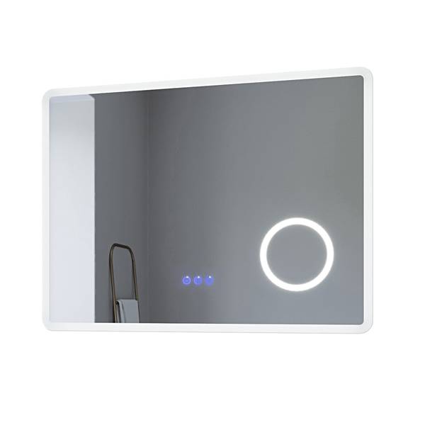 LED Badspiegel mit Kosmetikspiegel Silber - Glas - 80 x 60 x 4 cm