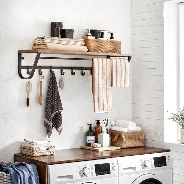 Wandgarderobe Schwarz - Holzwerkstoff - Metall - 90 x 22 x 30 cm