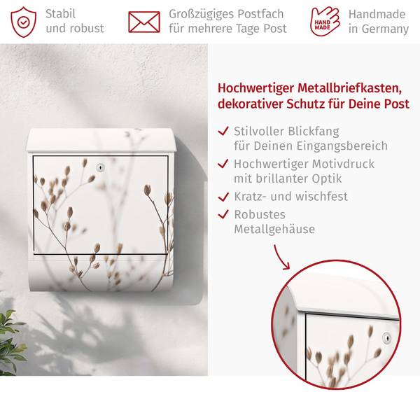Briefkasten Knospen Wildblumenzweig II Beige - Stahl - 39 x 46 x 13 cm