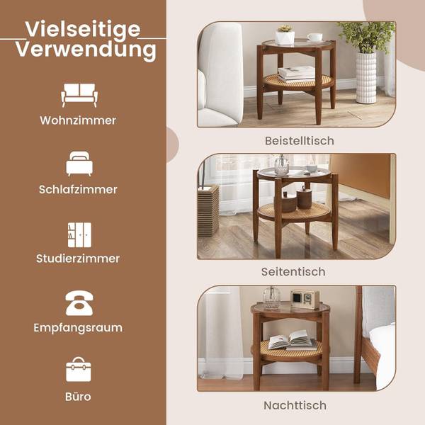 Beistelltisch JV11278 Braun - Massivholz - 56 x 46 x 56 cm