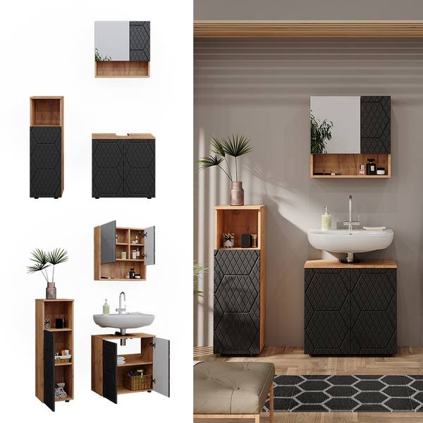 Badmöbel-Set Irma 47174 Braun - Grau - Holzwerkstoff - 80 x 59 x 41 cm