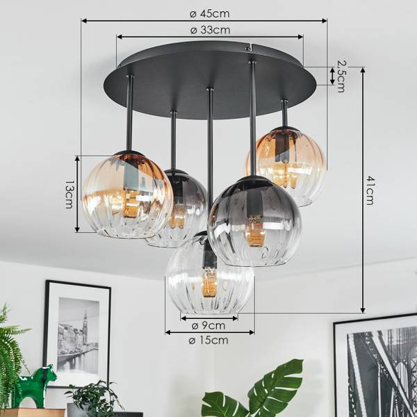 Deckenleuchte Cesaro Grau - Gelb - Metall - 39 x 22 x 40 cm