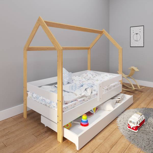 Hausbett Elias Weiß - Massivholz - 80 x 143 x 160 cm