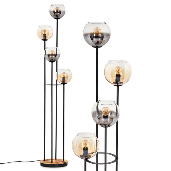 Stehlampe Cesaro Braun - Grau - Holzwerkstoff - Metall - Holz teilmassiv - 74 x 147 x 13 cm