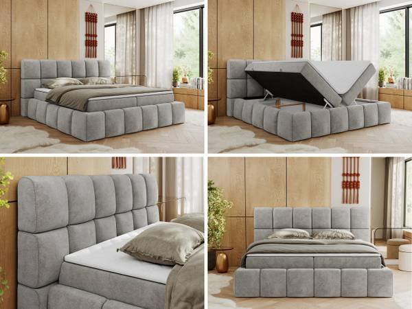 Boxbett NIRA Hellgrau - H3 - Strukturstoff - Polyester - Webstoff - Liegefläche Breite: 120 cm