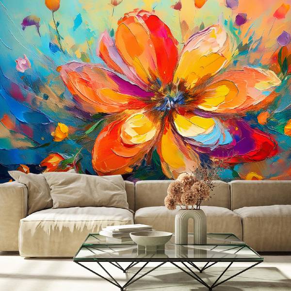 Papier peint fleurs abstraction 200 x 140 cm