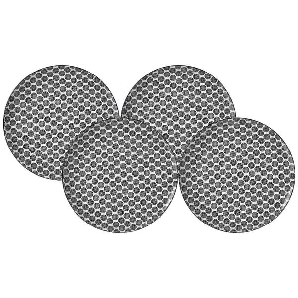 Speiseteller Takeo Circles 4er Set Schwarz - Weiß - Porzellan - 27 x 3 x 27 cm