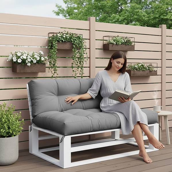 2-tlg. Palettenkissen-Set outdoor Grau - Polyester - 80 x 12 x 120 cm