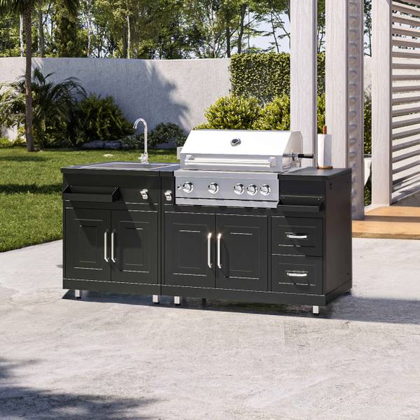 Außenküche Memphis 2er-Set Schwarz - Metall - 66 x 96 x 203 cm