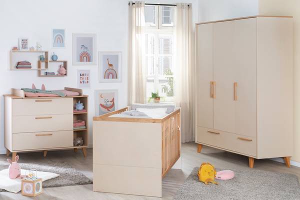 Kleiderschrank 3 türig Jil Beige - Holzwerkstoff - Massivholz - 138 x 200 x 55 cm