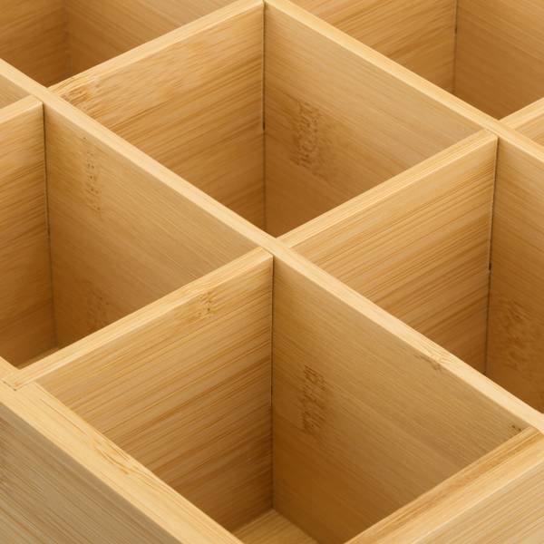 Teebox mit 12 Fächern Braun - Bambus - Holzwerkstoff - Kunststoff - 32 x 11 x 28 cm