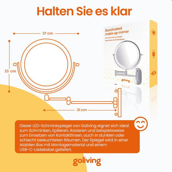 Make-up Spiegel Illumination Silber - Metall - 27 x 27 x 27 cm