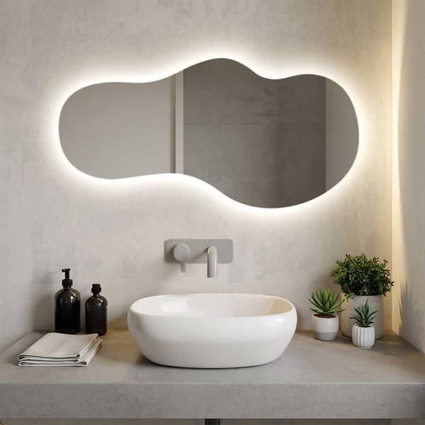 LED-Wandspiegel ONDA Hellblau - 100 x 50 cm