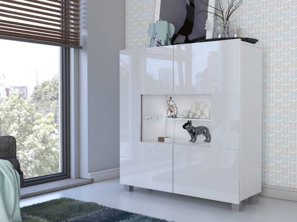 Kommode Calabrini mit LED Hochglanz Cremeweiß - Weiß