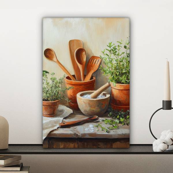 LEINWANDBILD Töpfe Orange - Baumwollstoff - 20 x 30 x 2 cm
