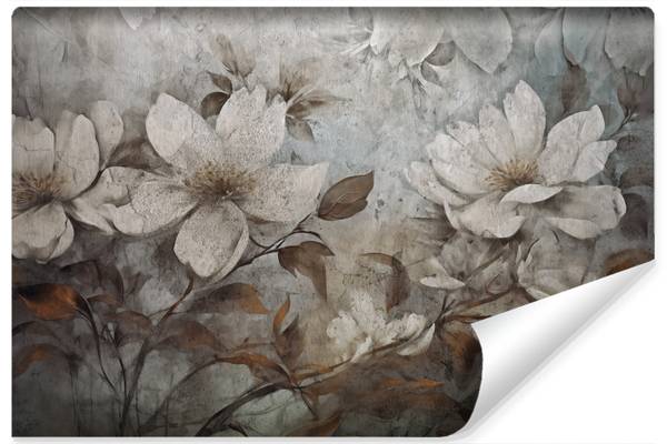 Fototapete BLUMEN Blätter Beton Vintage 360 x 240 x 240 cm