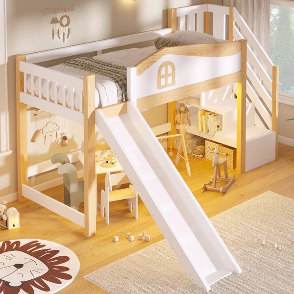 Halbhohes Bett Oneiros Ⅳ Braun - Weiß - Holzwerkstoff - Massivholz - 236 x 135 x 253 cm