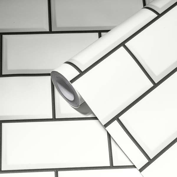 Tapete Fliesenspiegel Weiß Schwarz Schwarz - Weiß