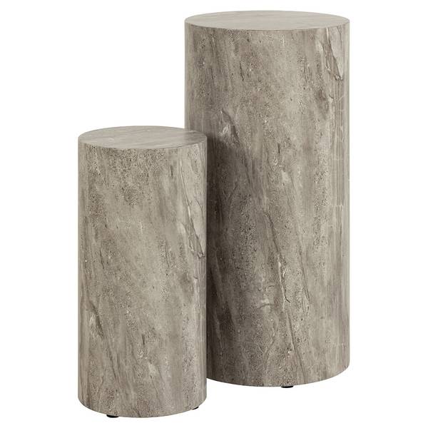 Dobbelstenen salontafel grijs - deels massief hout - 34 x 70 x 34 cm