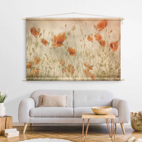 Wandteppich Mohnblumen, Gräser im Feld 185 x 125 cm