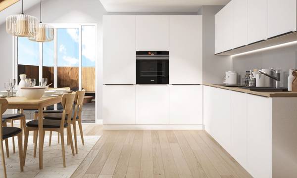Küchenzeile BONN M1 (Teilauszug) Weiß - Stahl - 300 x 207 x 180 cm