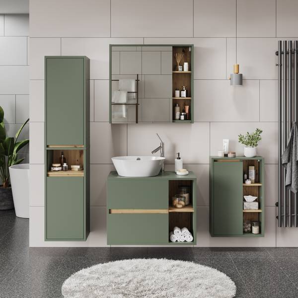 Meuble sous vasque Viola 54870 Vert - Imitation chêne noueux