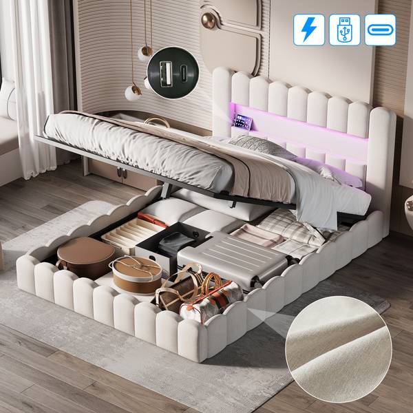 Polsterbett RRW05 Beige - Metall - Massivholz - 153 x 96 x 220 cm