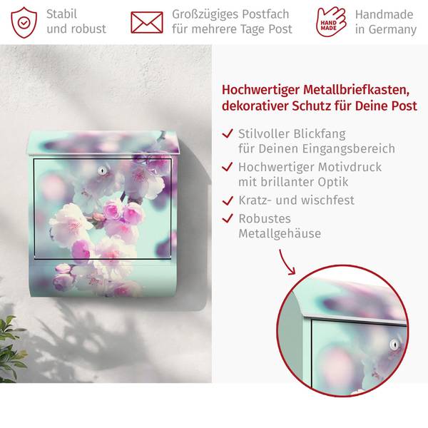 Briefkasten Farbenfrohe Kirschblüten Pink - Stahl - 39 x 46 x 13 cm