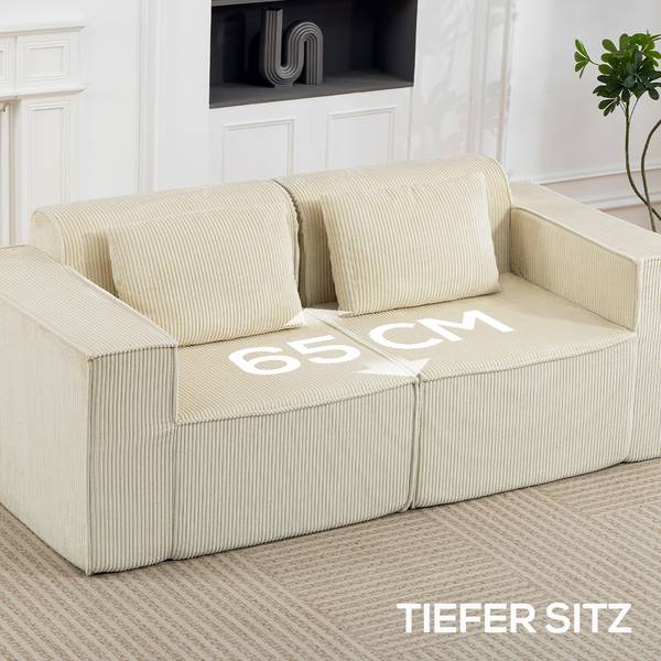 3 Sitzer Sofa 83B-509V00BG Beige - Cord - 90 x 76 x 202 cm