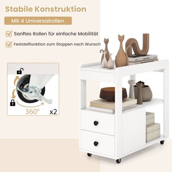 Druckertisch mit Rollen JV12628WH Weiß - Holzwerkstoff - 65 x 62 x 30 cm