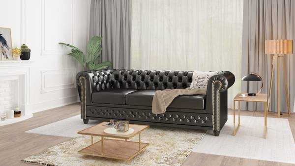 Chesterfield-Set Perry - Schlaffunktion Schwarz