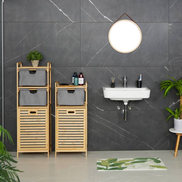 Wäschekorb mit Stoffschublade Braun - Grau - Silber - Polyester - 40 x 95 x 33 cm