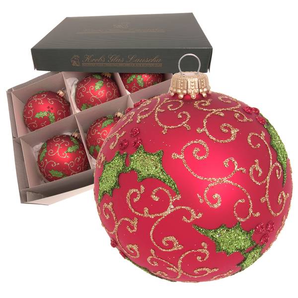 Weihnachtskugeln Stechpalme 6er-Set Glas - 8 x 8 x 8 cm