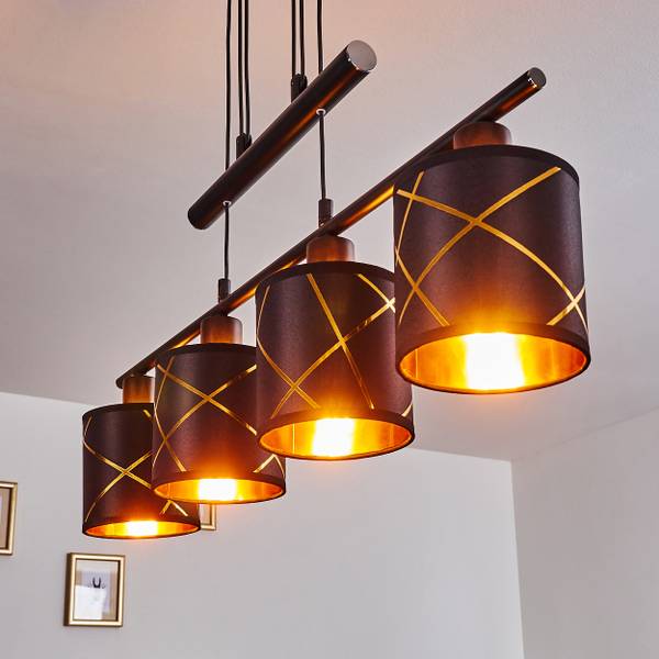 Pendelleuchte Osimo Schwarz - Gold - Webstoff - Aluminium - PVC - 13 x 190 x 76 cm