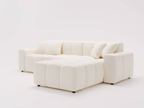 Ecksofa LOOPO Creme - Armlehne beidseitig montierbar - Ecke davorstehend rechts - Ottomane davorstehend rechts