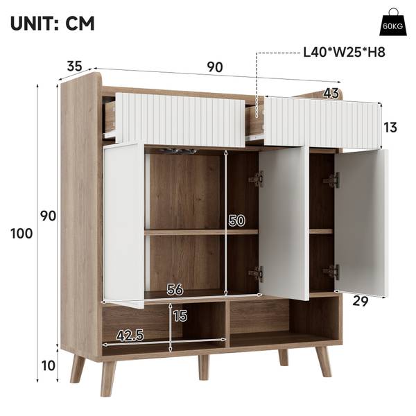 Schuhschrank NaturWoody Ⅳ Weiß - Holzwerkstoff - 90 x 100 x 35 cm