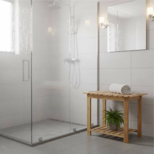 Badhocker aus Bambus mit Ablage Braun - Holzverbundwerkstoff - 53 x 42 x 33 cm