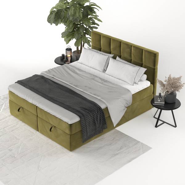 Boxspringbett SAVIO mit Stauraum Kronos Olivgrün - Liegefläche Breite: 140 cm