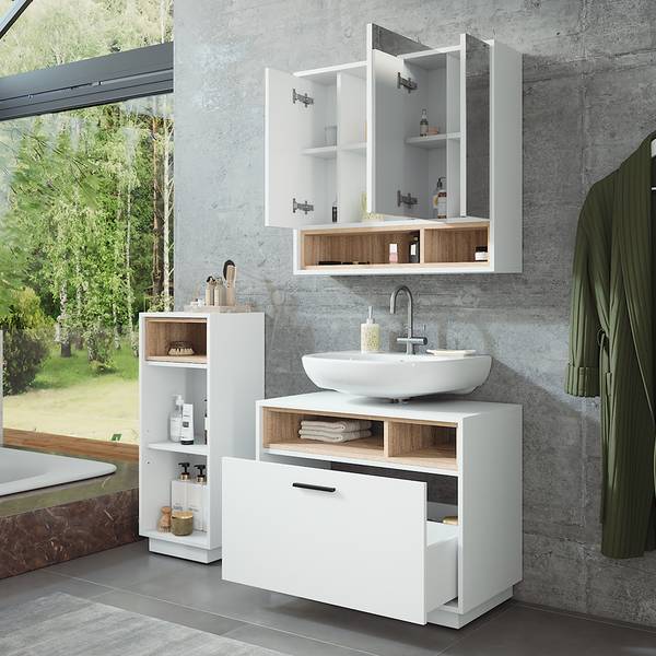 Badmeubelset Beatrice 55780 set van 3 Sonoma eikenhouten look - wit