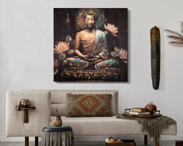 Leinwandbild Buddha A Massivholz - 3 x 100 x 100 cm