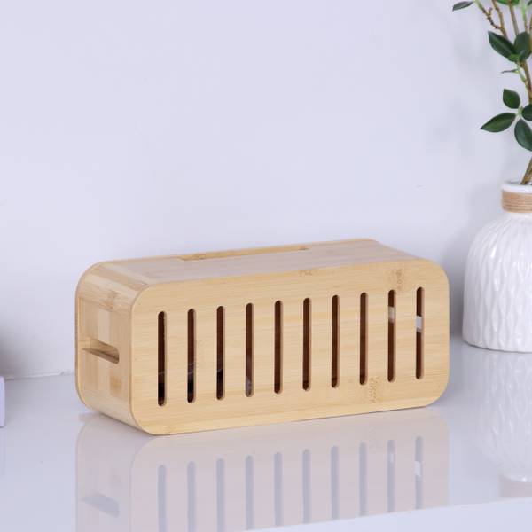 Kabelbox mit Handyhalter Bambus Braun - Holzverbundwerkstoff - 30 x 16 x 13 cm