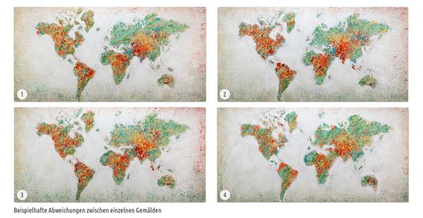 Acrylbild Handgemalt Weltkarte Jec Baumwollstoff - 140 x 70 x 4 cm