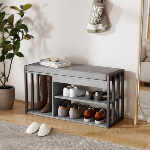 Schuhbank 837-608V90GY Grau - Polyester - 30 x 46 x 86 cm