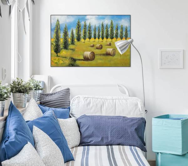 Acrylbild Handgemalt Landschaften Fal Beige - Grün - Baumwollstoff - 90 x 60 x 4 cm