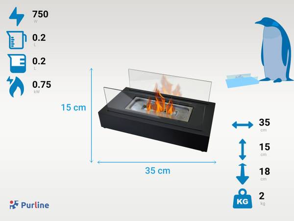 Bioethanol-Kamin ALGEIROS Schwarz - Metall - 35 x 15 x 18 cm